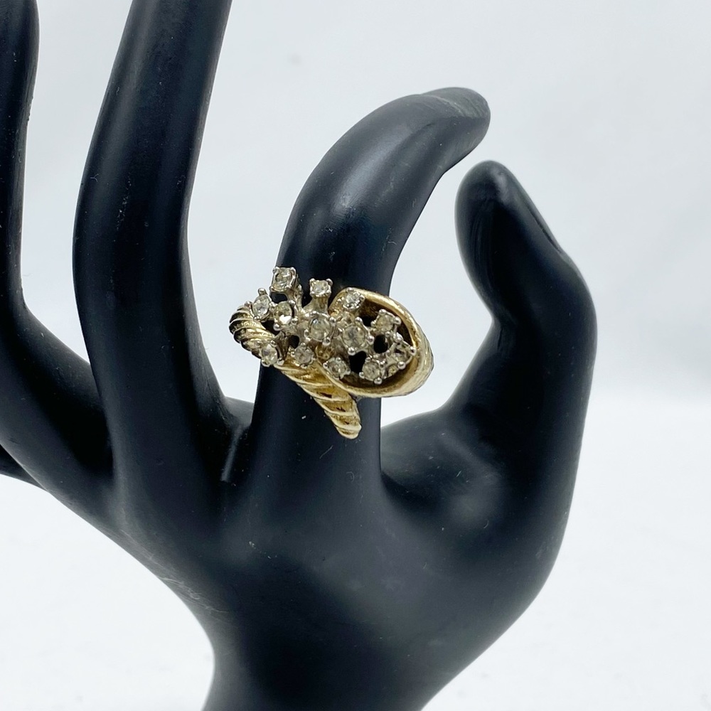 Vintage Rhinestone Cornucopia Soft Gold Cocktail Ring Size 7.5
